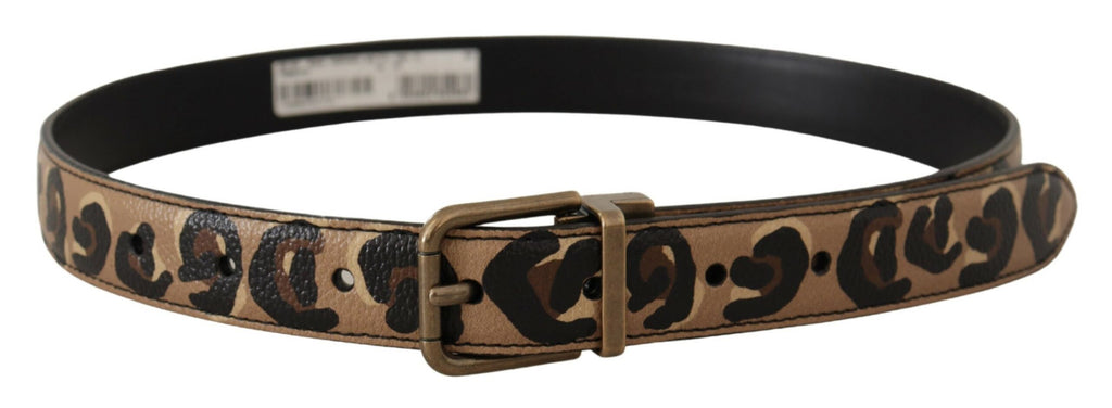 Dolce & Gabbana Brown Leather Leopard Print Bronze Metal Buckle Belt - Luxe & Glitz