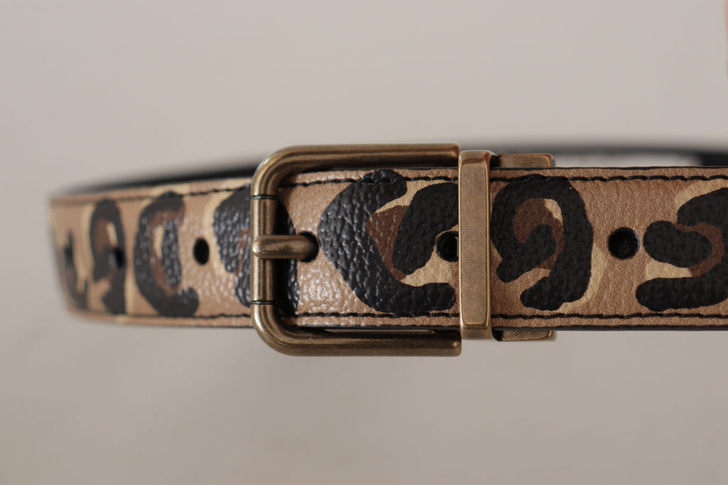 Dolce & Gabbana Brown Leather Leopard Print Bronze Metal Buckle Belt - Luxe & Glitz