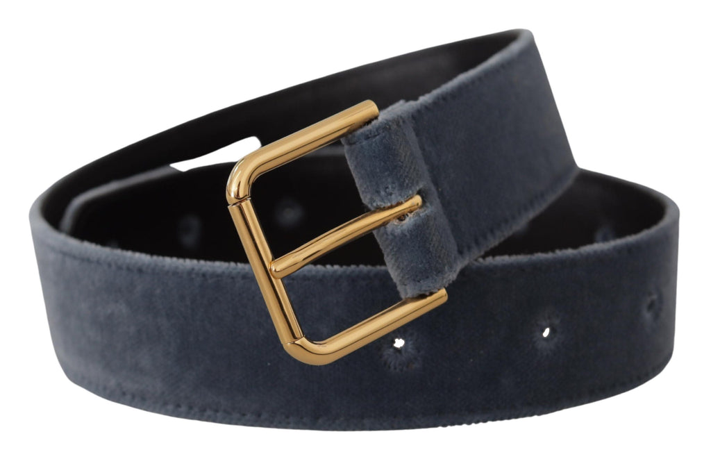 Dolce & Gabbana Navy Blue Velvet Gold Metal Logo Waist Buckle Belt - Luxe & Glitz