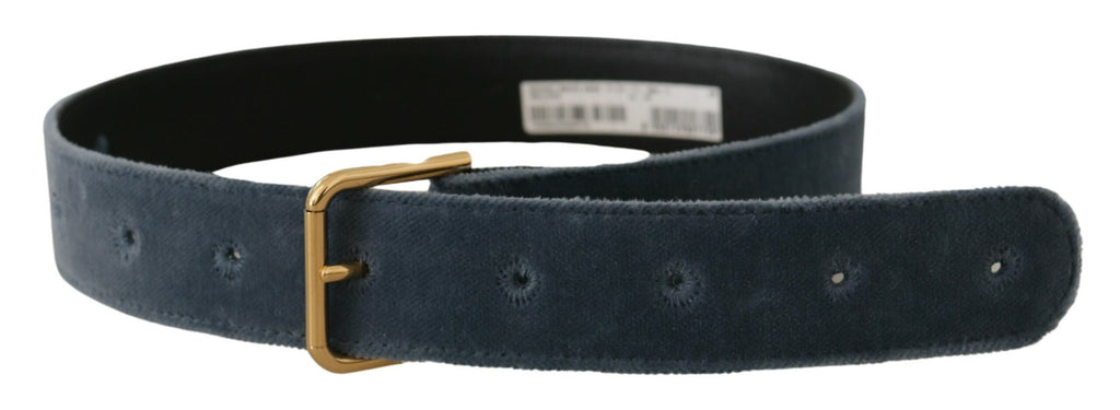 Dolce & Gabbana Navy Blue Velvet Gold Metal Logo Waist Buckle Belt - Luxe & Glitz