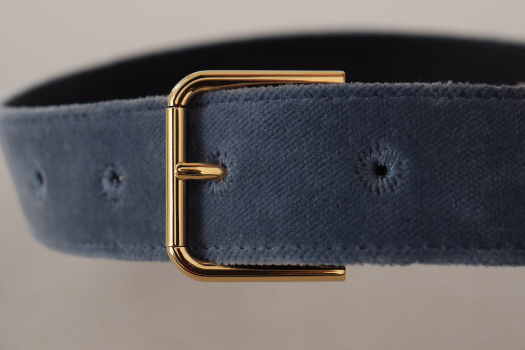 Dolce & Gabbana Navy Blue Velvet Gold Metal Logo Waist Buckle Belt - Luxe & Glitz