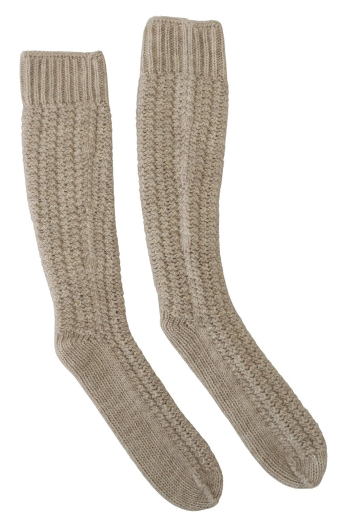 Dolce & Gabbana Beige Wool Knit Calf Long Women Socks Dolce & Gabbana