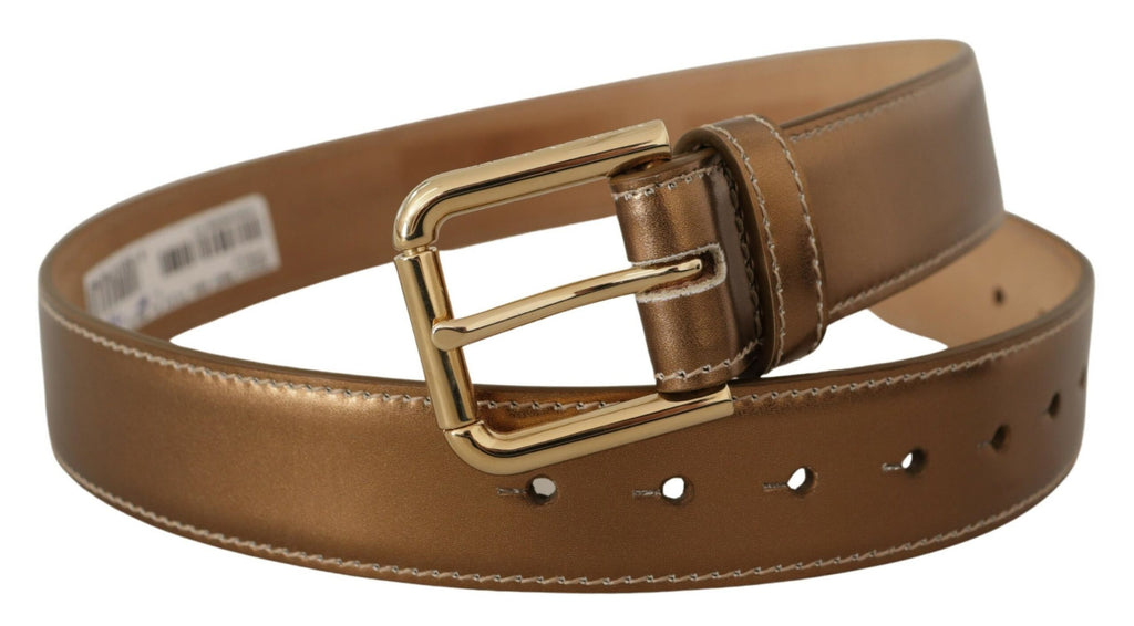 Dolce & Gabbana Bronze Calf Leather Gold Logo Waist Buckle Belt - Luxe & Glitz