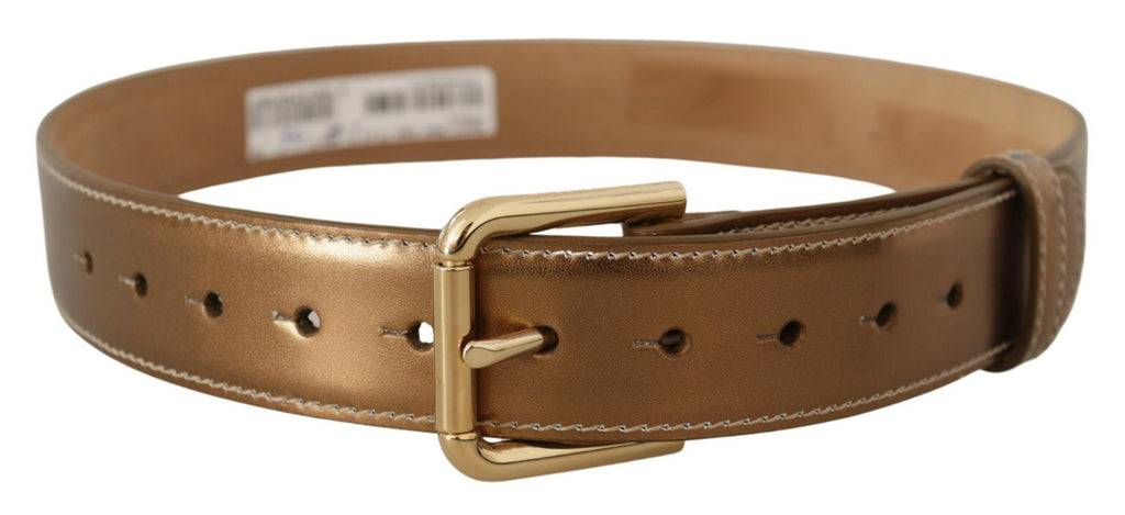 Dolce & Gabbana Bronze Calf Leather Gold Logo Waist Buckle Belt - Luxe & Glitz