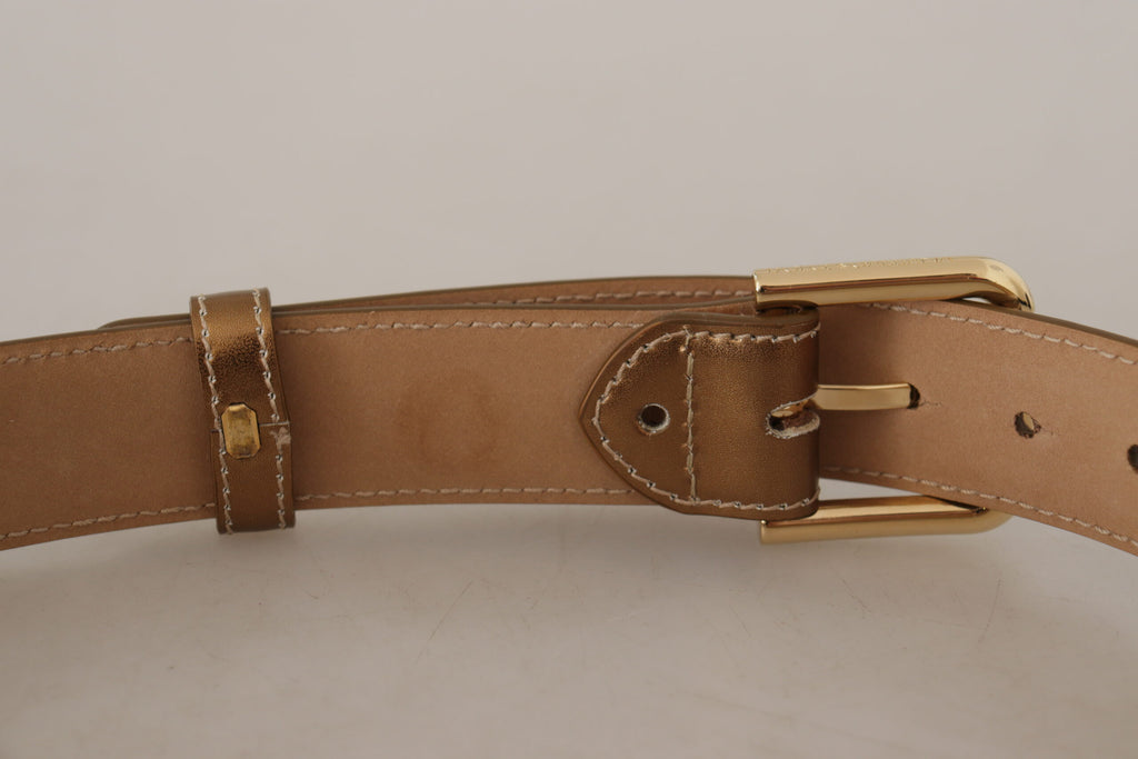 Dolce & Gabbana Bronze Calf Leather Gold Logo Waist Buckle Belt - Luxe & Glitz