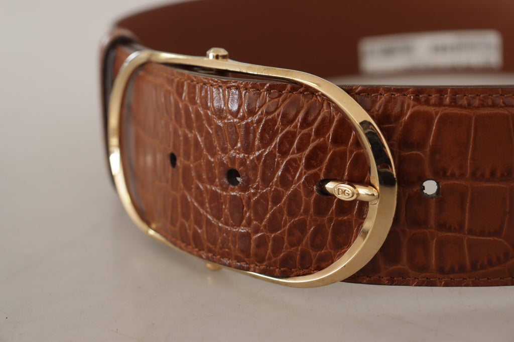 Dolce & Gabbana Brown Wide Waist Leather Gold Oval Metal Buckle Belt Dolce & Gabbana