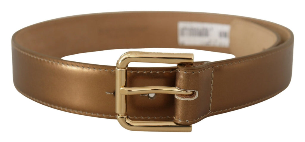 Dolce & Gabbana Bronze Leather Gold Logo Engraved Waist Buckle Belt - Luxe & Glitz