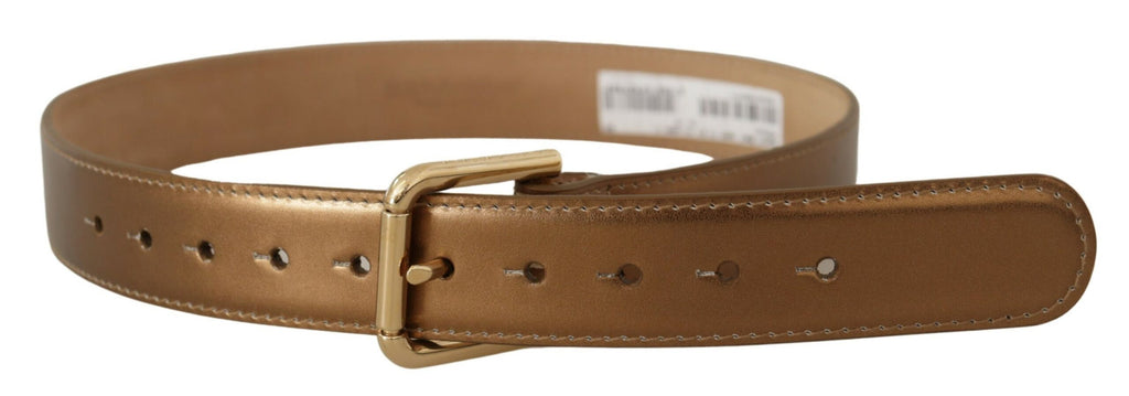 Dolce & Gabbana Bronze Leather Gold Logo Engraved Waist Buckle Belt - Luxe & Glitz