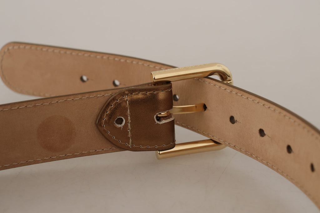 Dolce & Gabbana Bronze Leather Gold Logo Engraved Waist Buckle Belt - Luxe & Glitz