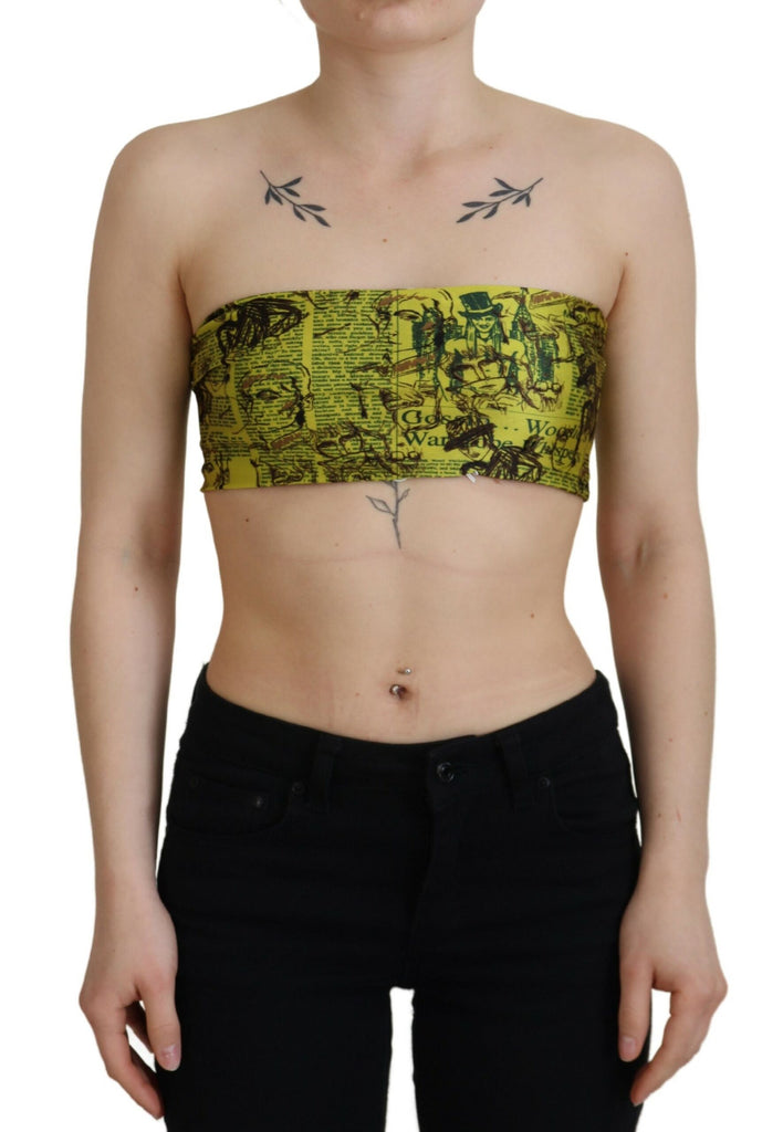 John Galliano Yellow Graphic Print Nylon Strapless Cropped Top John Galliano