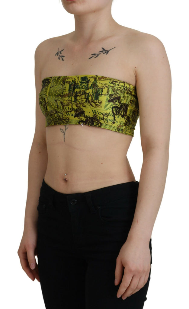 John Galliano Yellow Graphic Print Nylon Strapless Cropped Top John Galliano