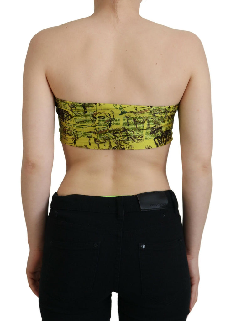 John Galliano Yellow Graphic Print Nylon Strapless Cropped Top John Galliano