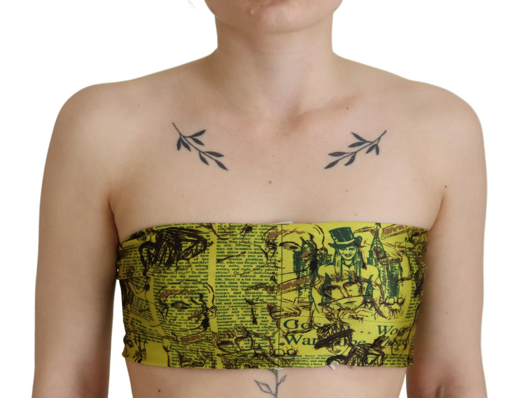 John Galliano Yellow Graphic Print Nylon Strapless Cropped Top John Galliano