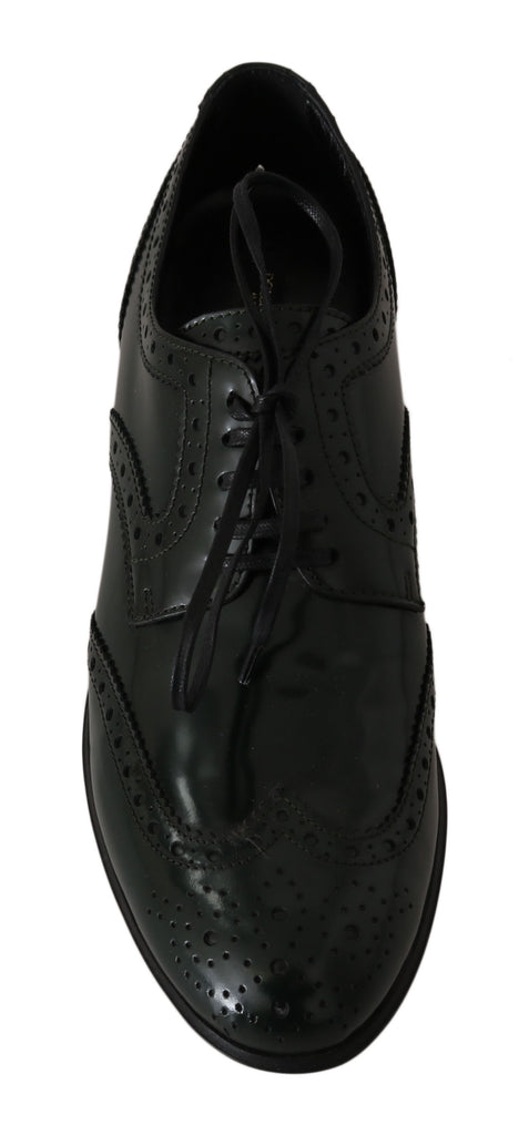 Dolce & Gabbana Green Leather Broque Oxford Wingtip Shoes Dolce & Gabbana