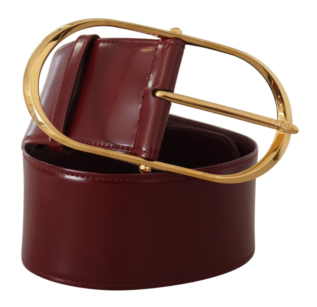 Dolce & Gabbana Maroon Wide Leather Gold Tone Metal Oval Buckle Belt - Luxe & Glitz