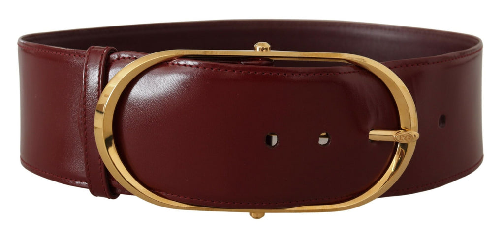 Dolce & Gabbana Maroon Wide Leather Gold Tone Metal Oval Buckle Belt - Luxe & Glitz