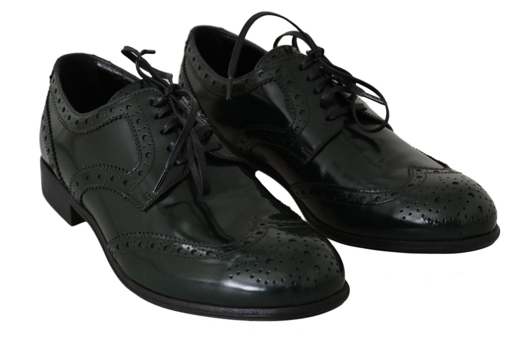 Dolce & Gabbana Green Leather Broque Oxford Wingtip Shoes Dolce & Gabbana