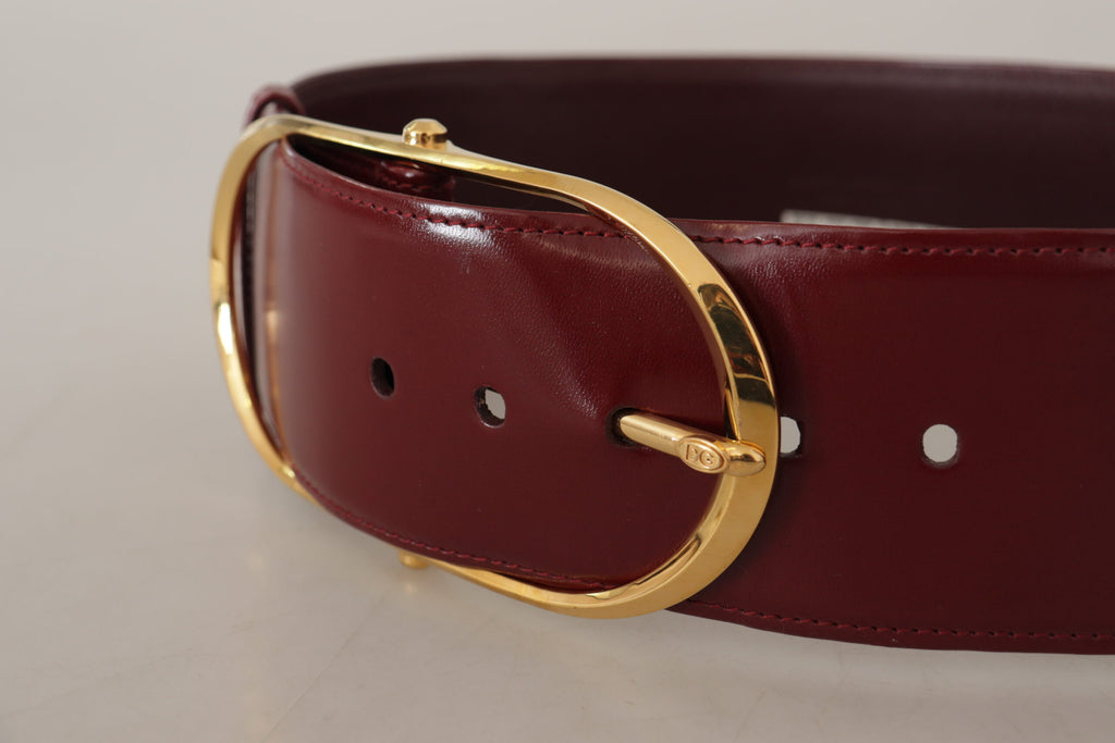 Dolce & Gabbana Maroon Wide Leather Gold Tone Metal Oval Buckle Belt - Luxe & Glitz