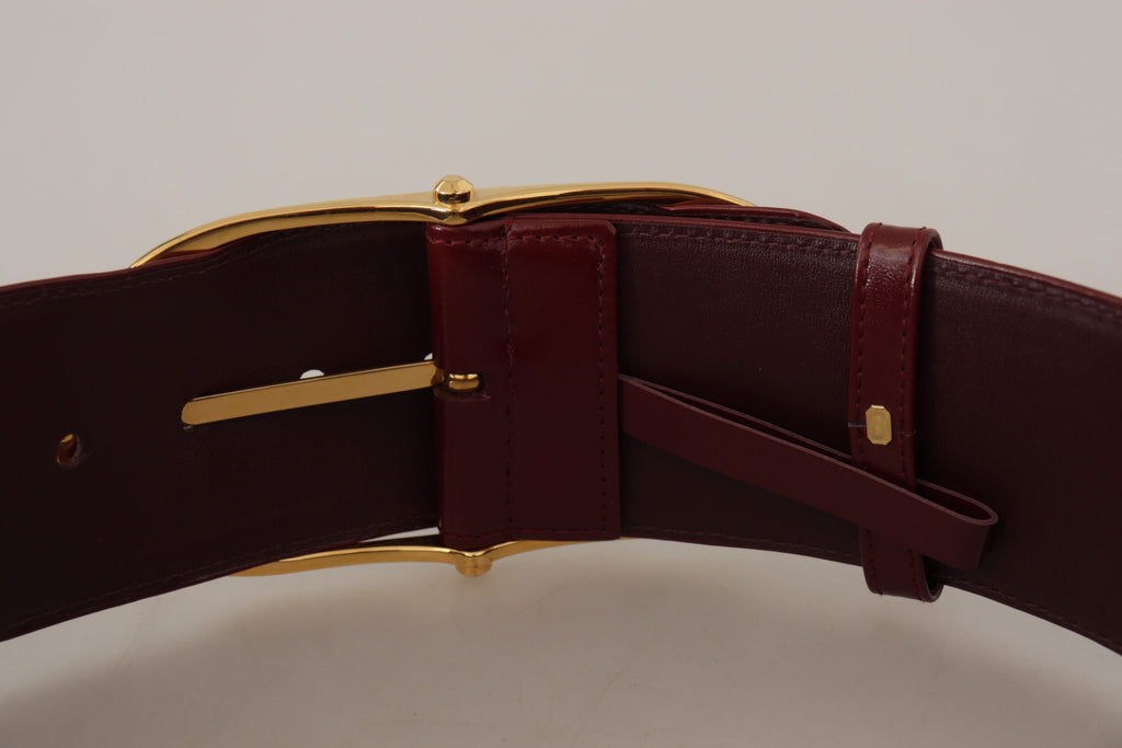 Dolce & Gabbana Maroon Wide Leather Gold Tone Metal Oval Buckle Belt - Luxe & Glitz