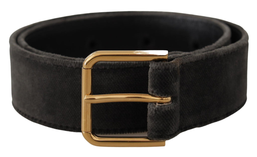 Dolce & Gabbana Brown Velvet Gold Tone Logo Metal Waist Buckle Belt - Luxe & Glitz