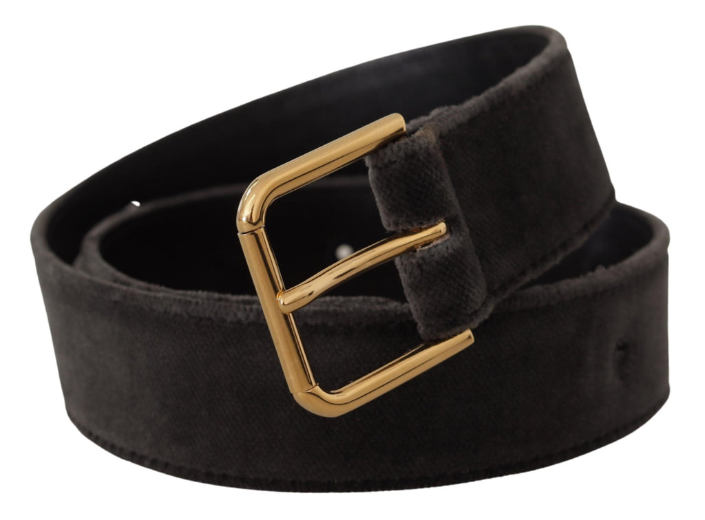 Dolce & Gabbana Brown Velvet Gold Tone Logo Metal Waist Buckle Belt - Luxe & Glitz