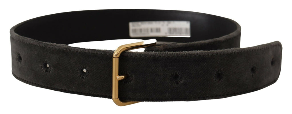 Dolce & Gabbana Brown Velvet Gold Tone Logo Metal Waist Buckle Belt - Luxe & Glitz