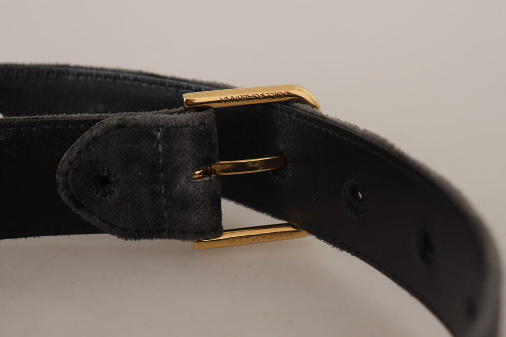 Dolce & Gabbana Brown Velvet Gold Tone Logo Metal Waist Buckle Belt - Luxe & Glitz