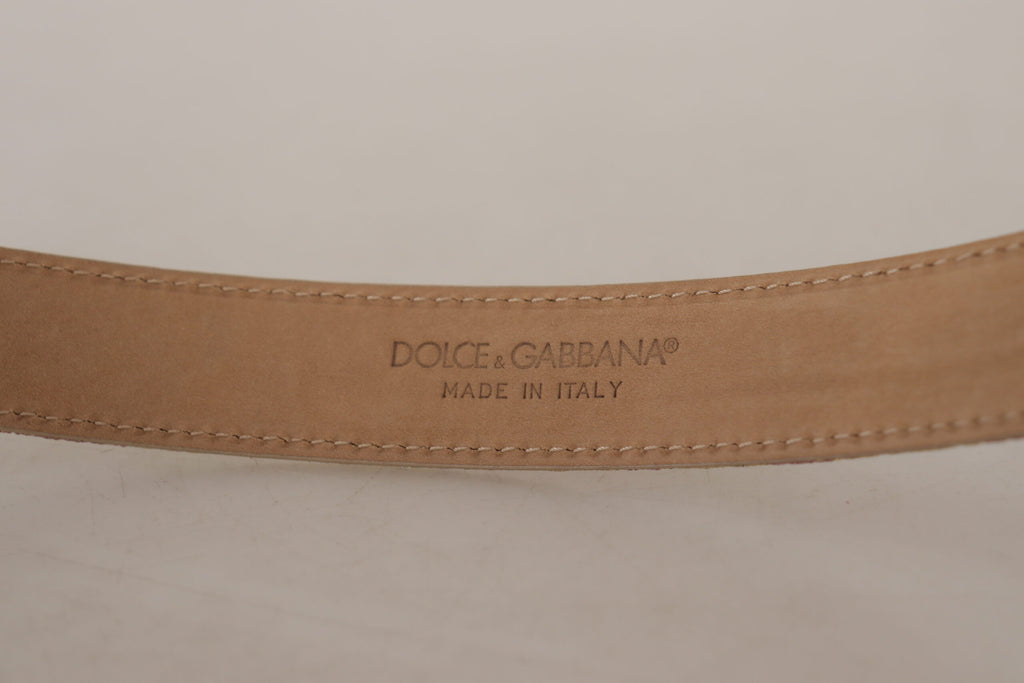 Dolce & Gabbana Rose Pink Jacquard DG Logo Gold Metal Buckle Belt - Luxe & Glitz