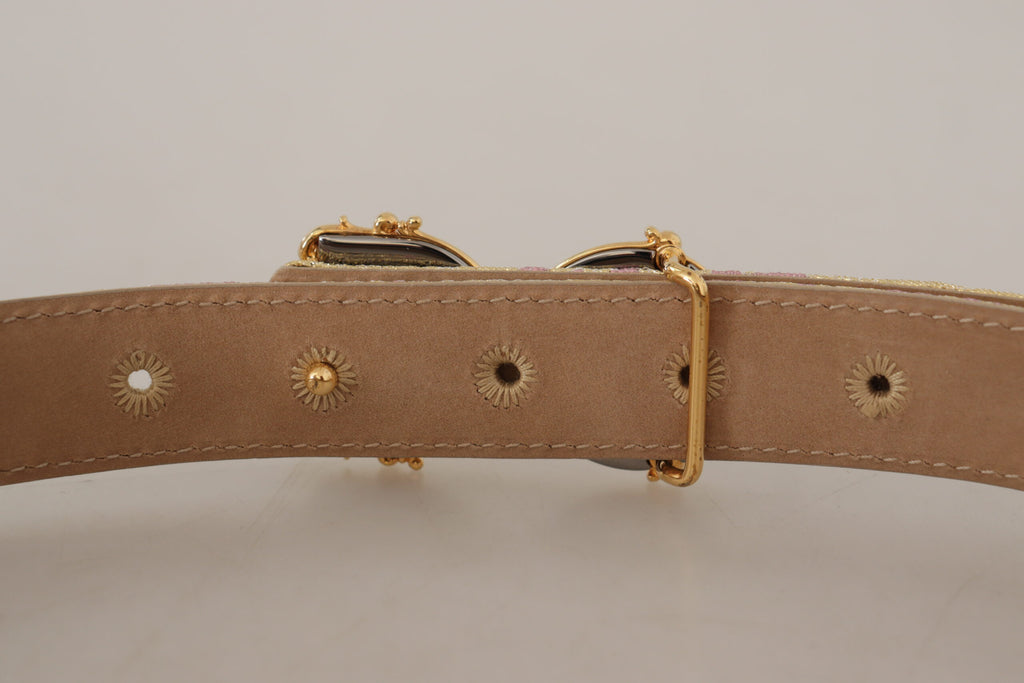 Dolce & Gabbana Rose Pink Jacquard DG Logo Gold Metal Buckle Belt - Luxe & Glitz