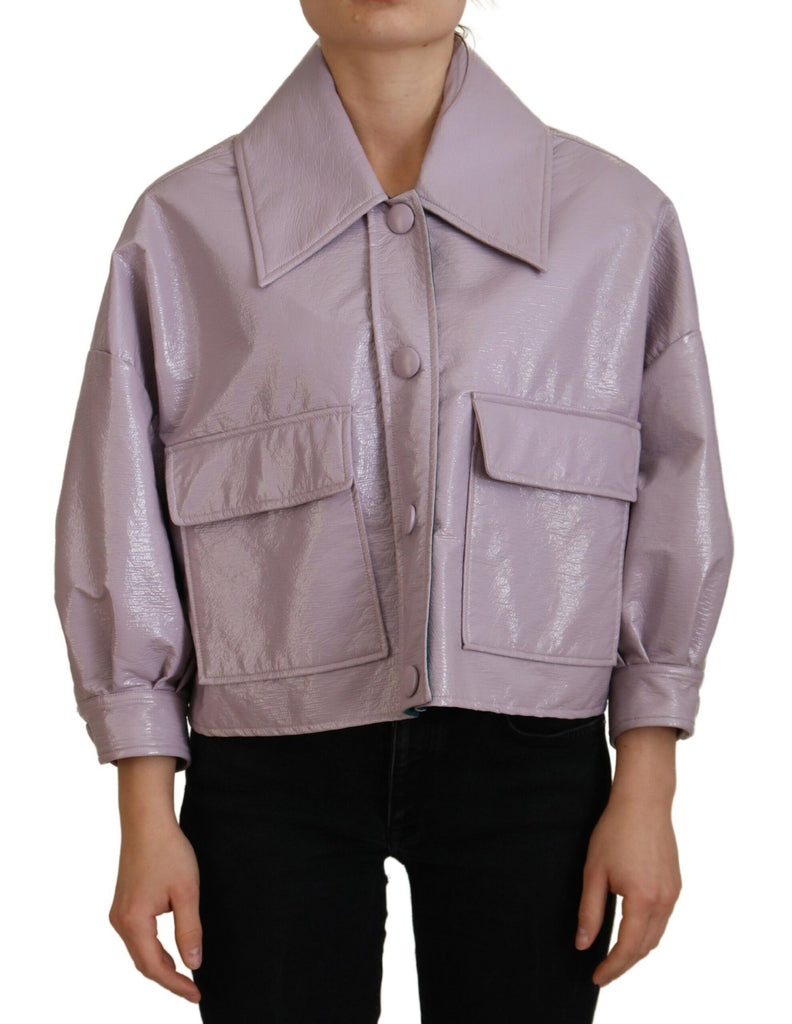 Dolce & Gabbana Purple Cotton Button Down Cropped Jacket Dolce & Gabbana