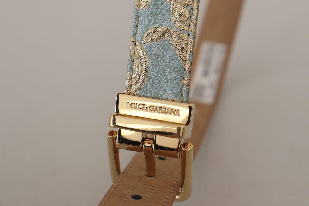 Dolce & Gabbana Blue Leather Jacquard Embossed Gold Metal Buckle Belt - Luxe & Glitz