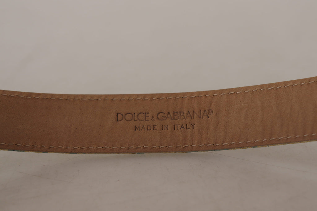 Dolce & Gabbana Blue Leather Jacquard Embossed Gold Metal Buckle Belt - Luxe & Glitz