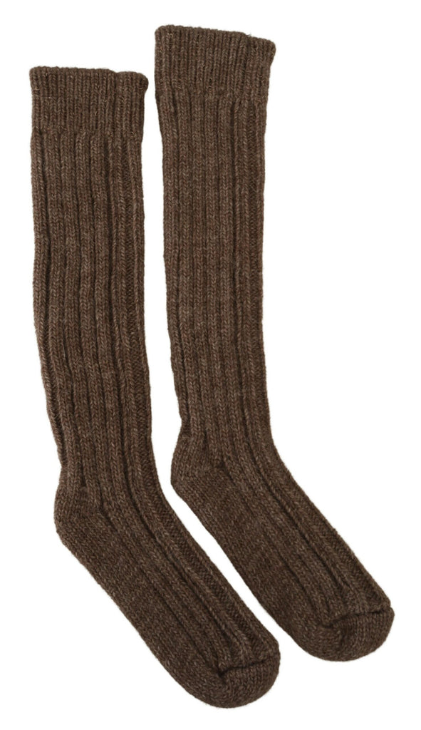 Dolce & Gabbana Brown Wool Knit Calf Long Women Socks Dolce & Gabbana
