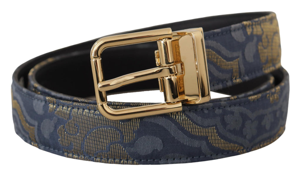 Dolce & Gabbana Navy Blue Jacquard Gold Tone Logo Metal Buckle Belt - Luxe & Glitz