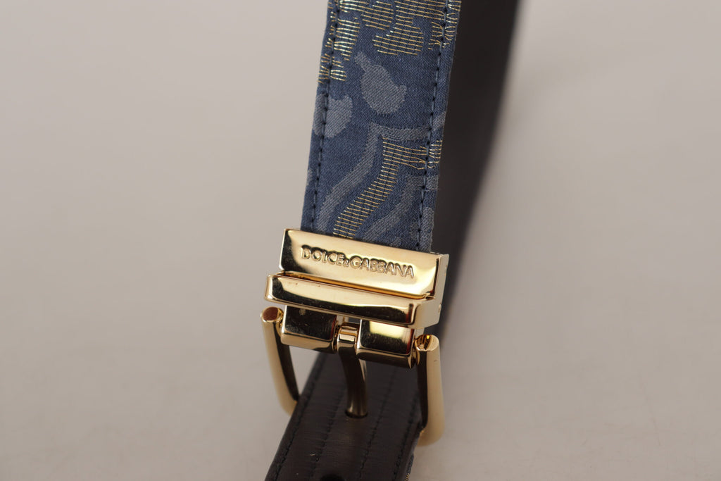 Dolce & Gabbana Navy Blue Jacquard Gold Tone Logo Metal Buckle Belt - Luxe & Glitz