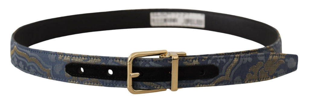 Dolce & Gabbana Navy Blue Jacquard Gold Tone Logo Metal Buckle Belt - Luxe & Glitz