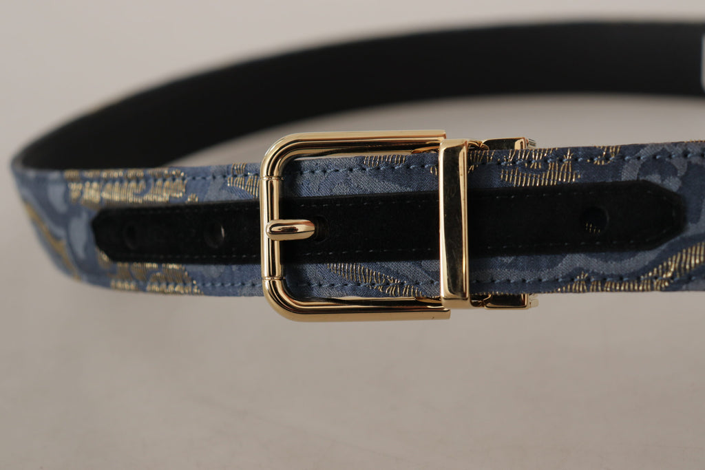 Dolce & Gabbana Navy Blue Jacquard Gold Tone Logo Metal Buckle Belt - Luxe & Glitz