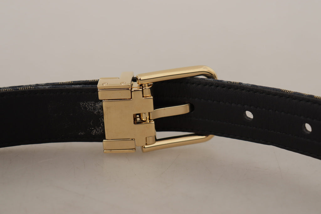 Dolce & Gabbana Navy Blue Jacquard Gold Tone Logo Metal Buckle Belt - Luxe & Glitz