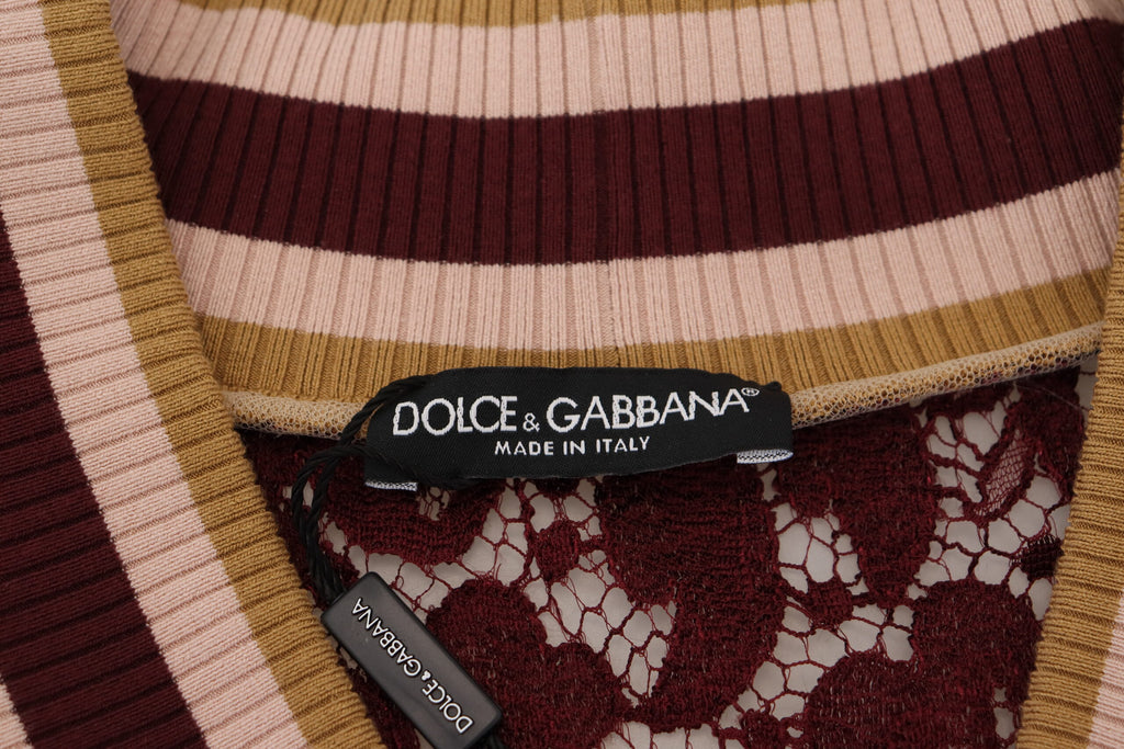 Dolce & Gabbana Multicolor Lace V-neck Pullover Sweater Dolce & Gabbana