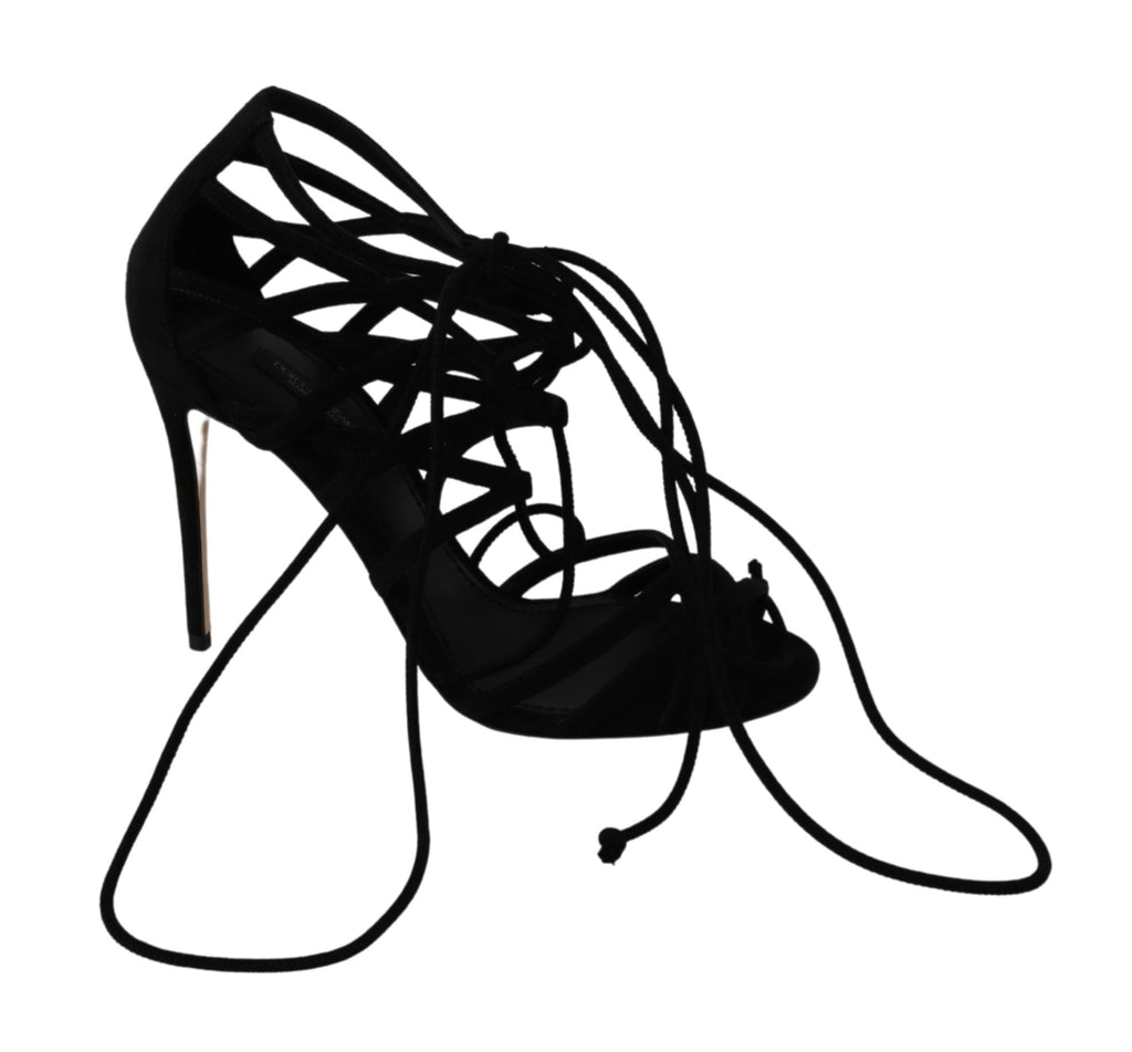 Dolce & Gabbana Black Suede Strap Stilettos Shoes Sandals Dolce & Gabbana