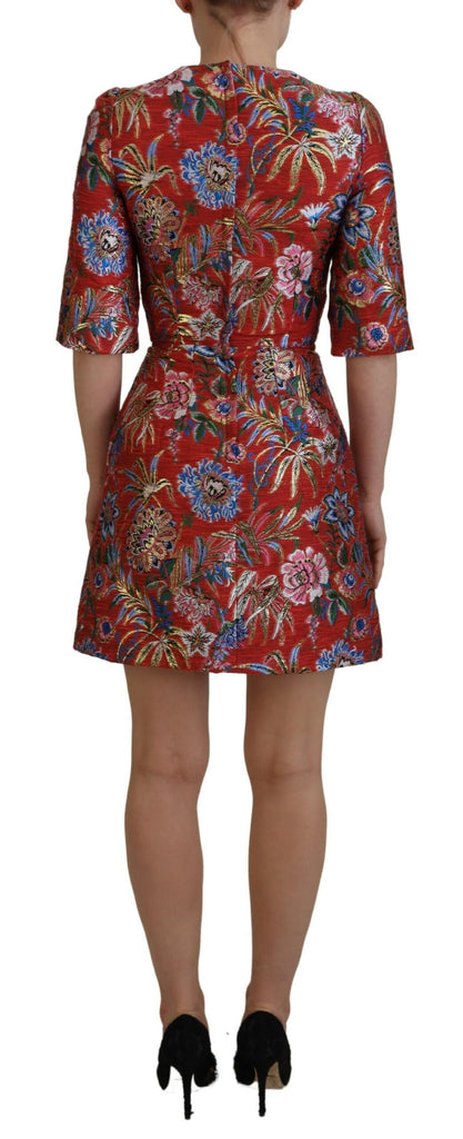 Dolce & Gabbana Red Floral Jacquard A-line Mini Dress Dolce & Gabbana