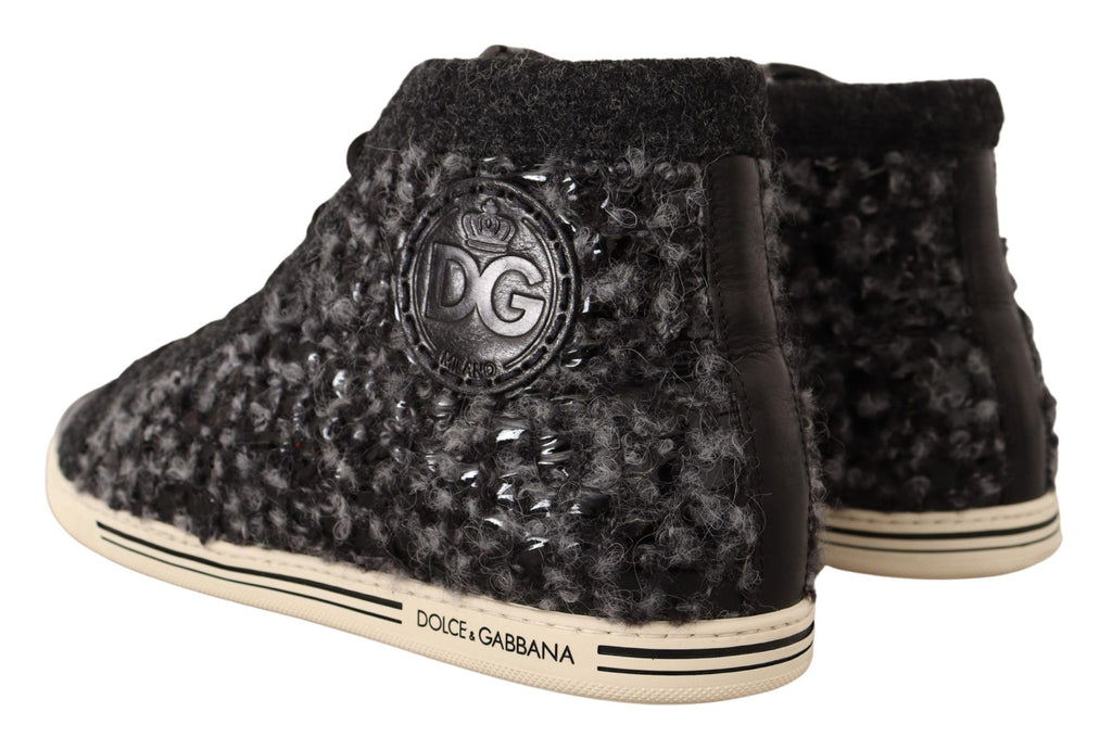 Dolce & Gabbana Gray Black Wool Cotton High Top Sneakers Dolce & Gabbana