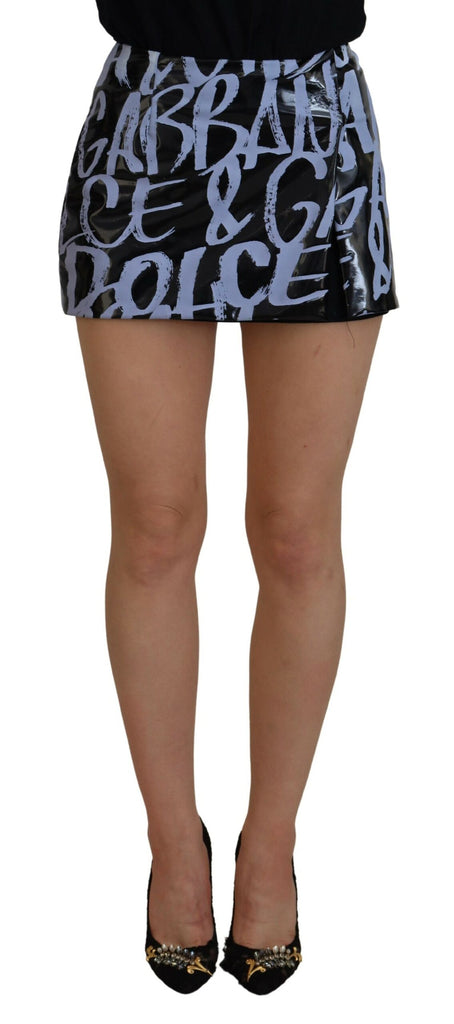 Dolce & Gabbana Black Logo Print High Waist A-line Mini Skirt Dolce & Gabbana