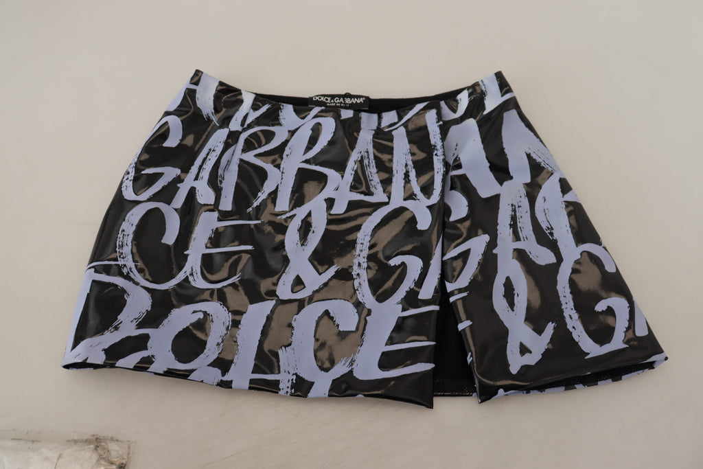 Dolce & Gabbana Black Logo Print High Waist A-line Mini Skirt Dolce & Gabbana