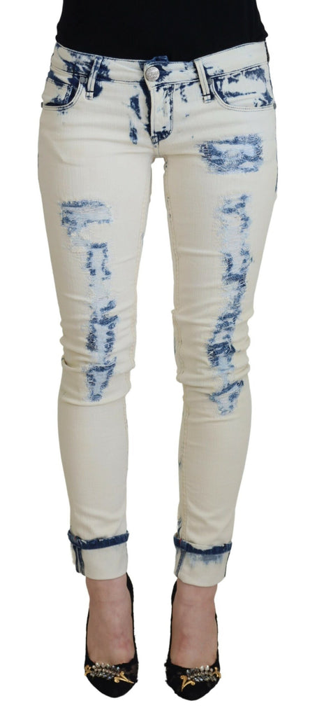Acht White Blue Cotton Skinny Women Tattered Denim Jeans Acht