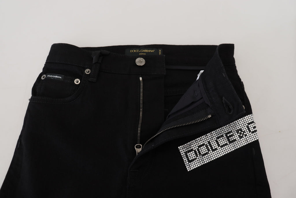 Dolce & Gabbana Black Sequined Cotton Slim Fit Denim Jeans Dolce & Gabbana