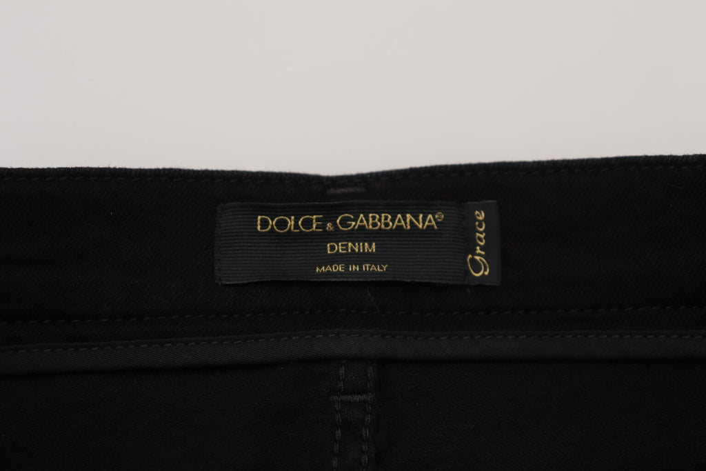 Dolce & Gabbana Black Sequined Cotton Slim Fit Denim Jeans Dolce & Gabbana