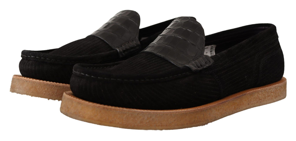Dolce & Gabbana Black Fox Leather Moccasins Loafers Shoes Dolce & Gabbana