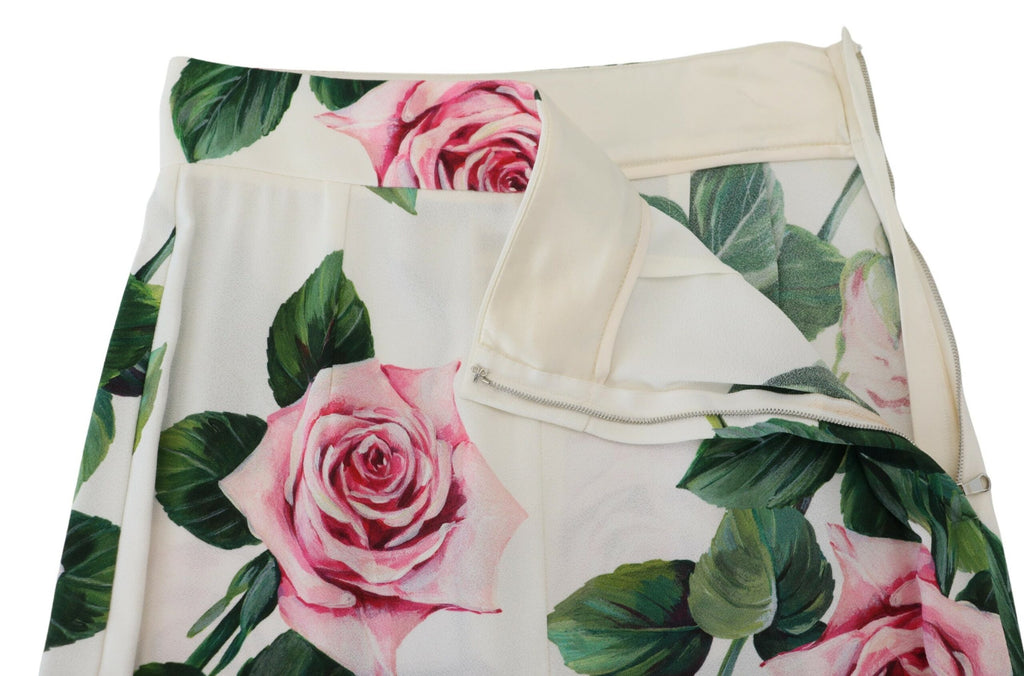 Dolce & Gabbana White Rose Print High Waist Pants Dolce & Gabbana