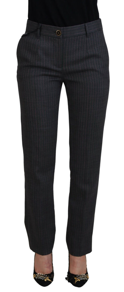 Dolce & Gabbana Gray Stripes Wool Tapered Women Pants Dolce & Gabbana